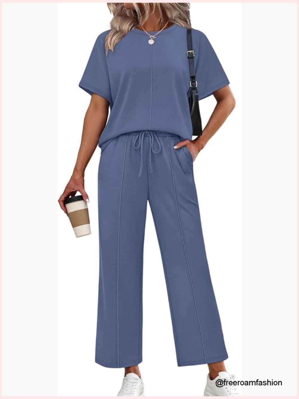 Two Piece Lounge Set - Oversized Tee & Wide Leg Pants